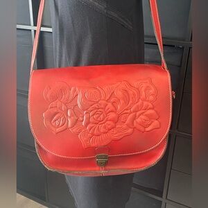 Patricia Nash Braidi Red Leather Flap-over Crossbody Bag